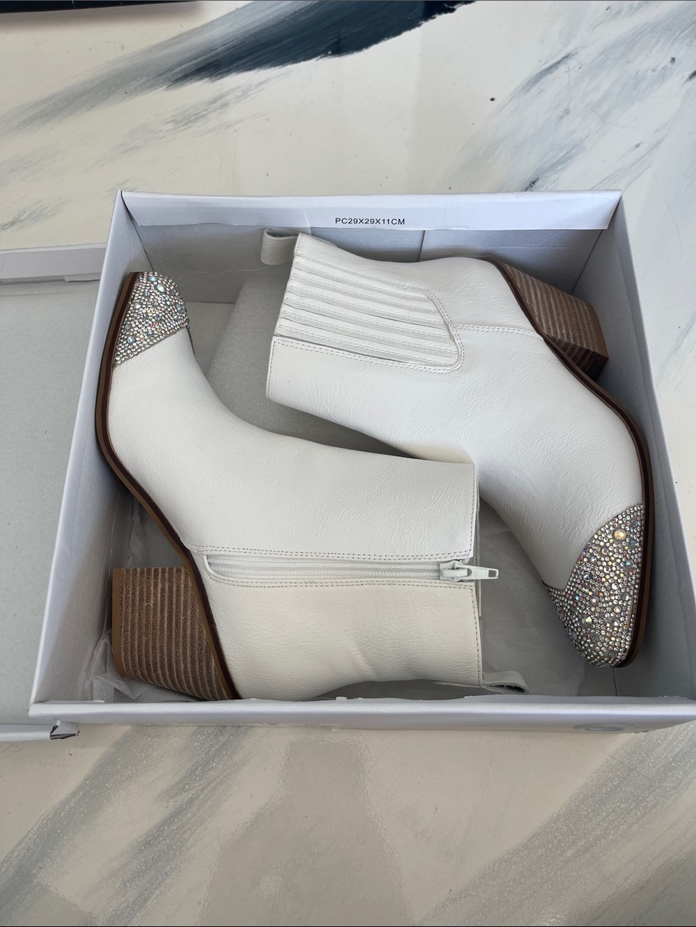 Buckle White Crystal Toe Ankle Boots